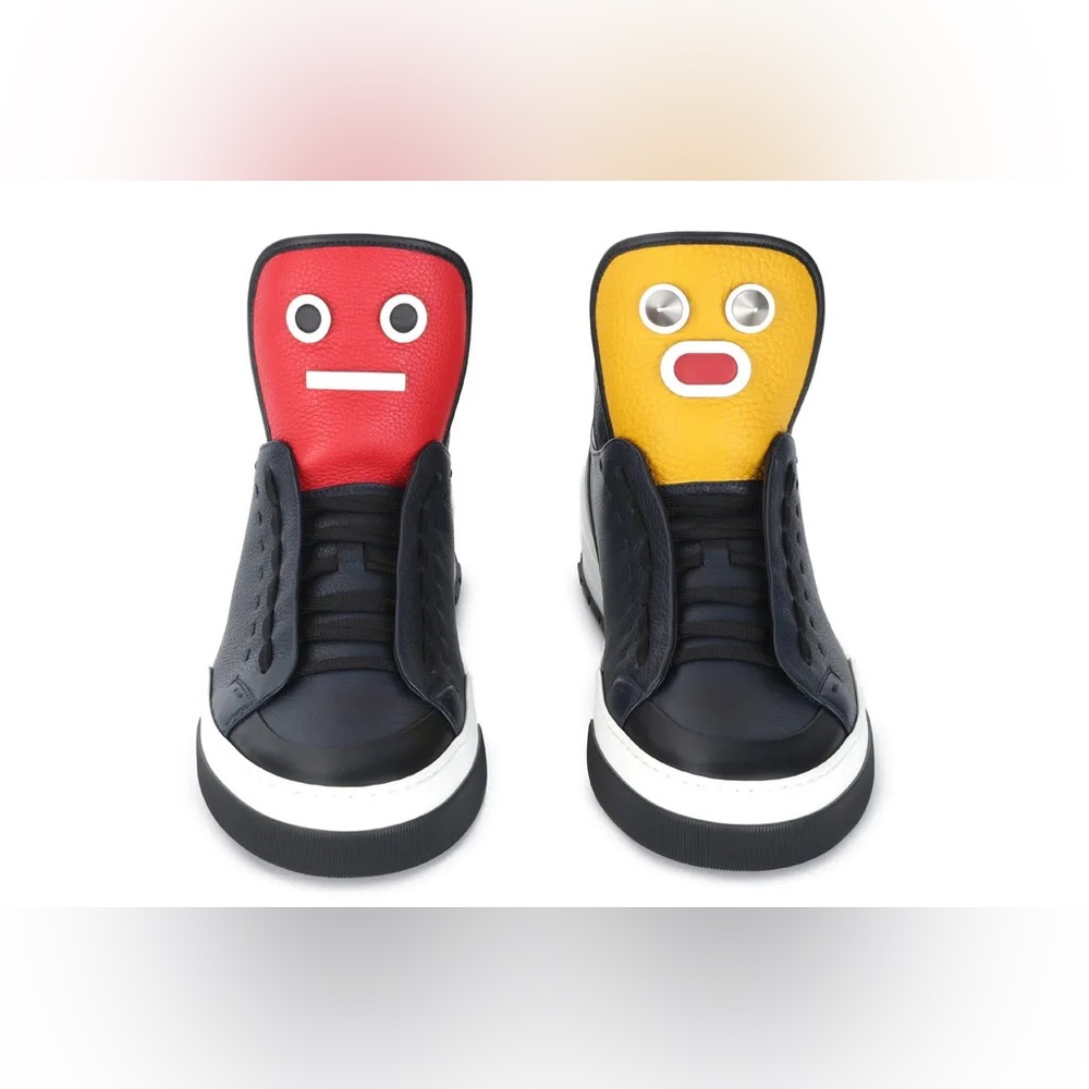 Fendi Men's Metal Face Leather High-Top Sneaker